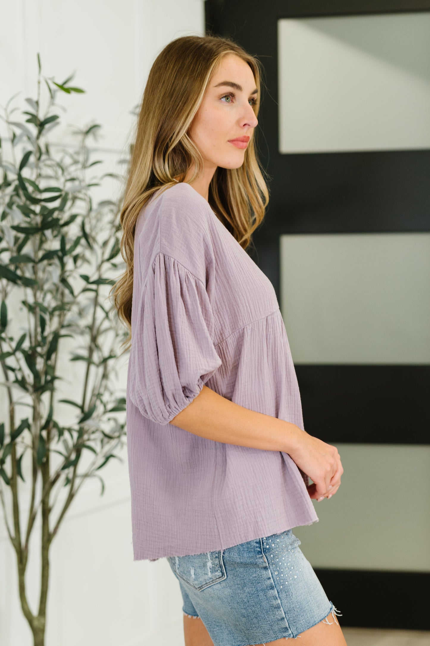 Pleasantly Perfect Bubble Sleeve Peasant Blouse