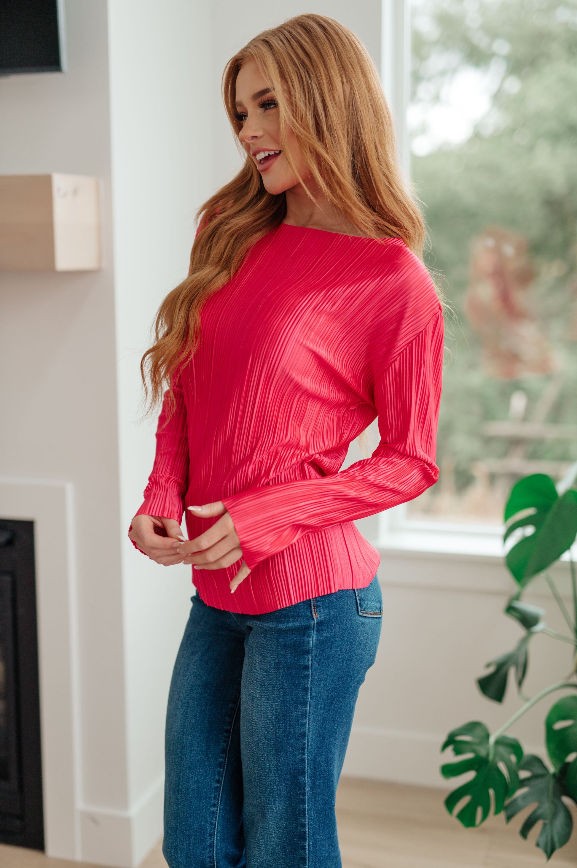 Bright plissé pleated satin going-out top with accordion texture